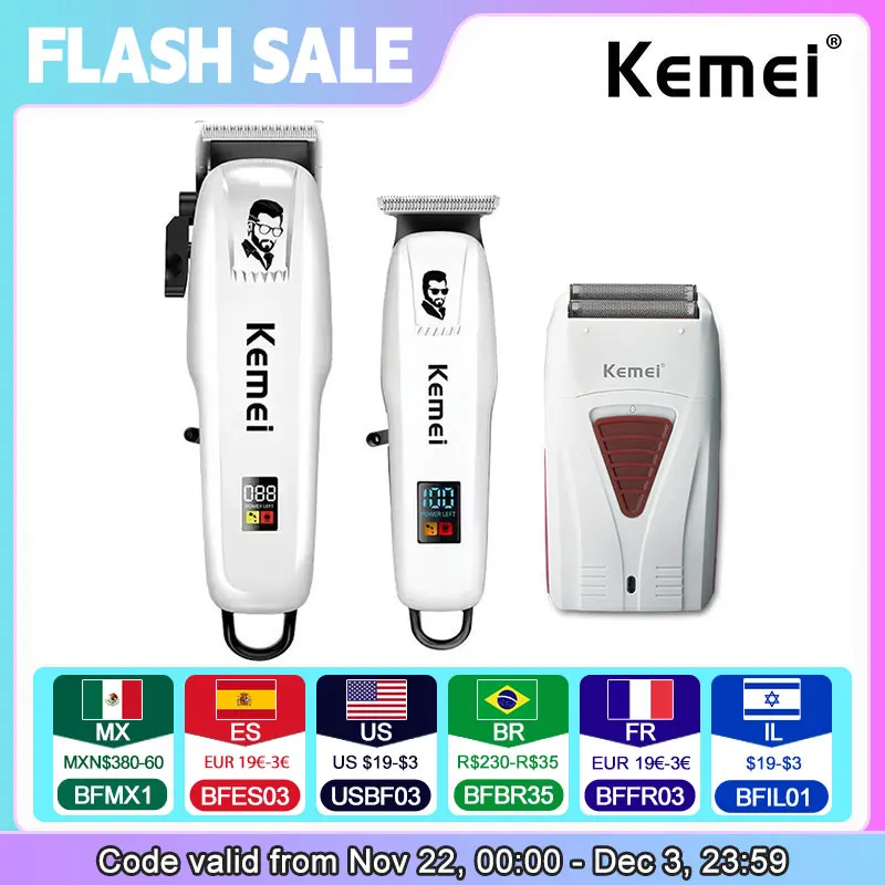 Kemei KM-PG809A KM-PG232 LCD USB Charging Hair Clipper Adjustable Professional Cutting Machine KM-3382 Shaver Trimmer For men