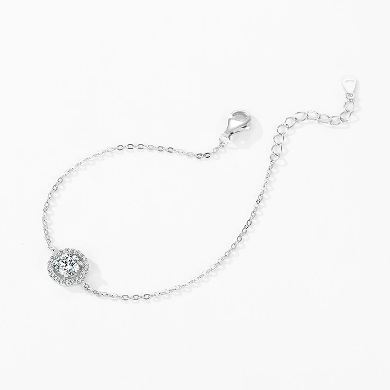 Ailmay 925 Sterling Silver Fashion 1Ct Round Sparkling CZ Link Chain Charm bracciale per le donne Wedding Statement gioielleria raffinata