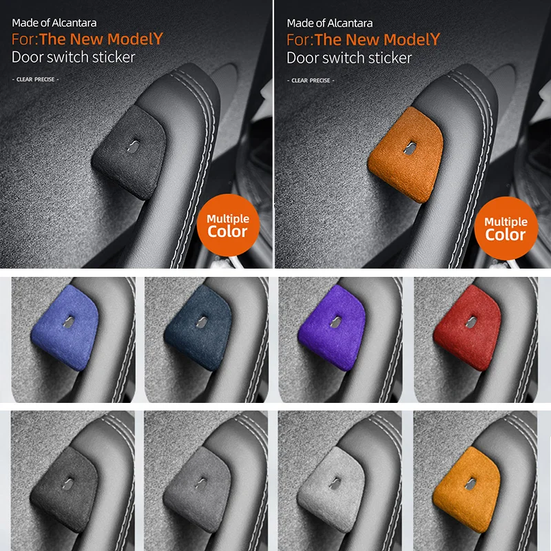 4Pcs Premium Super Suede Alcantara Overlay For Tesla New Model Y Juniper Launch 2025, Car Door Lock Switch Button Cover Buttons