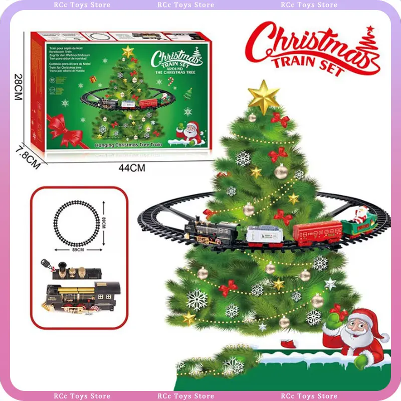 

Christmas Train Set with Lights Sounds Railway Tracks Sets Locomotive Engine fo Christmas Tree Electronic Toys Gift for Kids