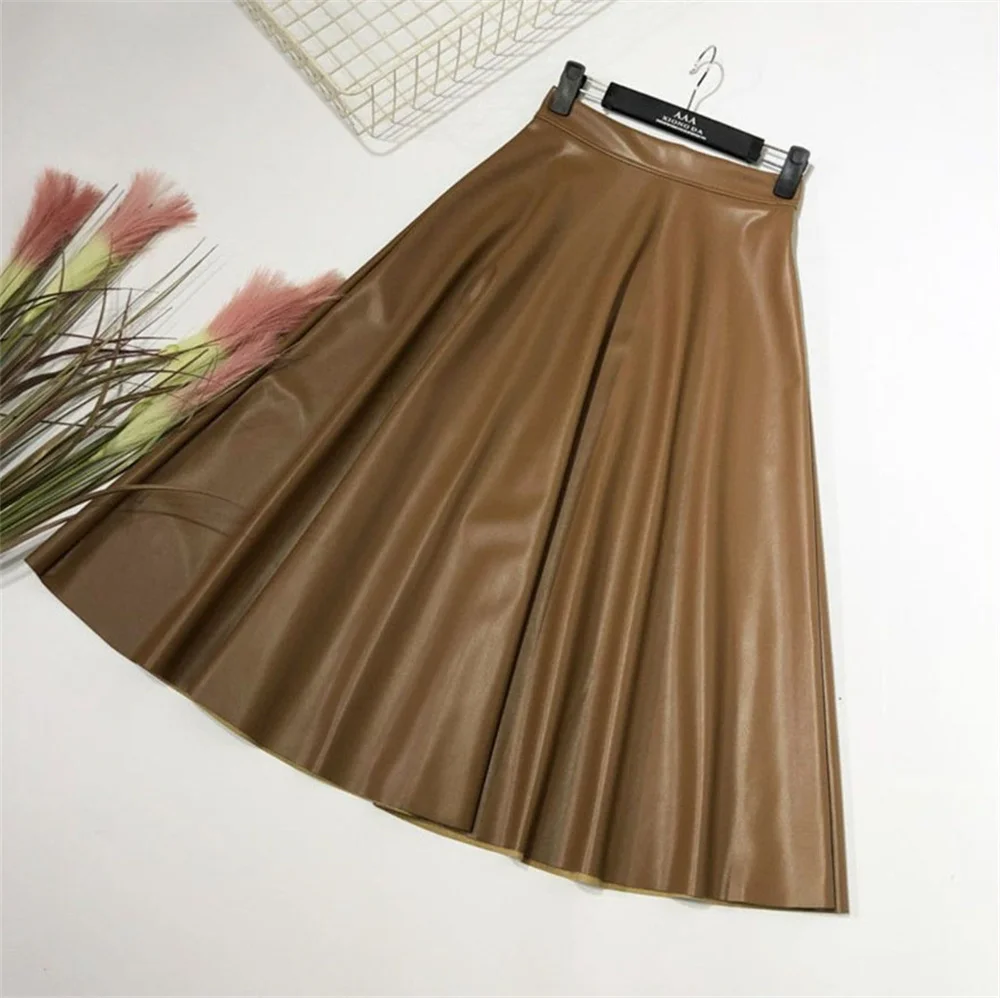 Womens PU Leather Midi Skirt Image 5