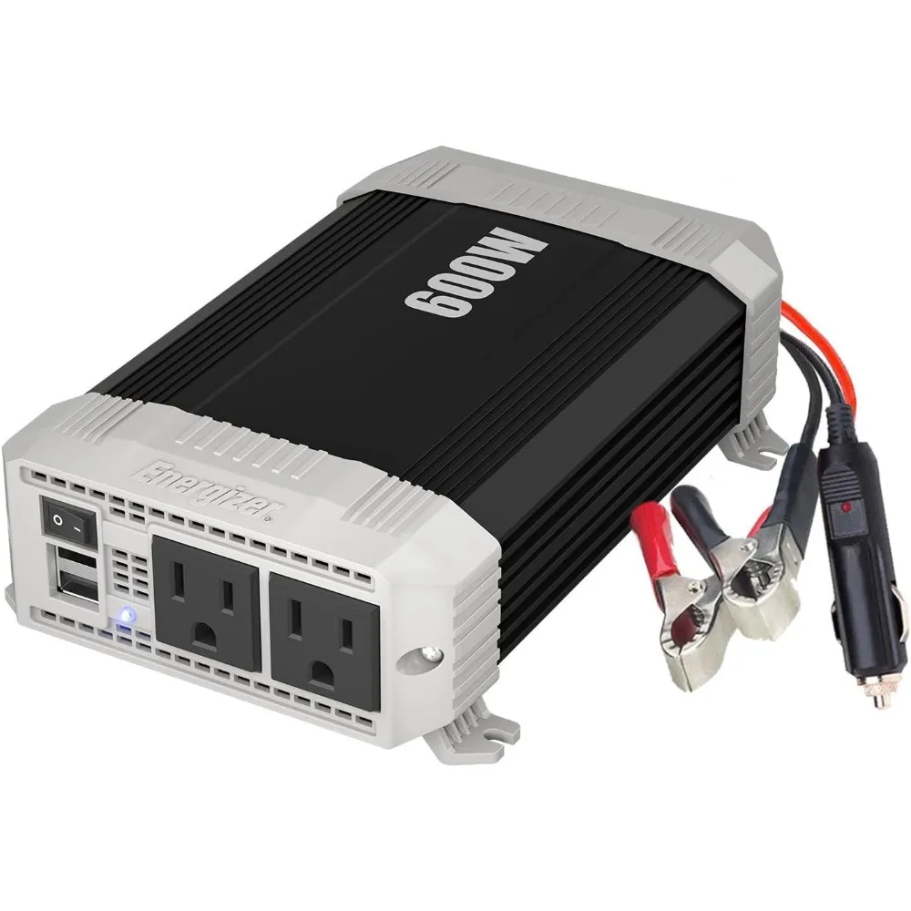 

600-Watt 12V DC to 110V AC Car Power Inverter with Modified Sine Wave, Dual Outlets and USB Ports, Cigarette Lighter Plug Compat