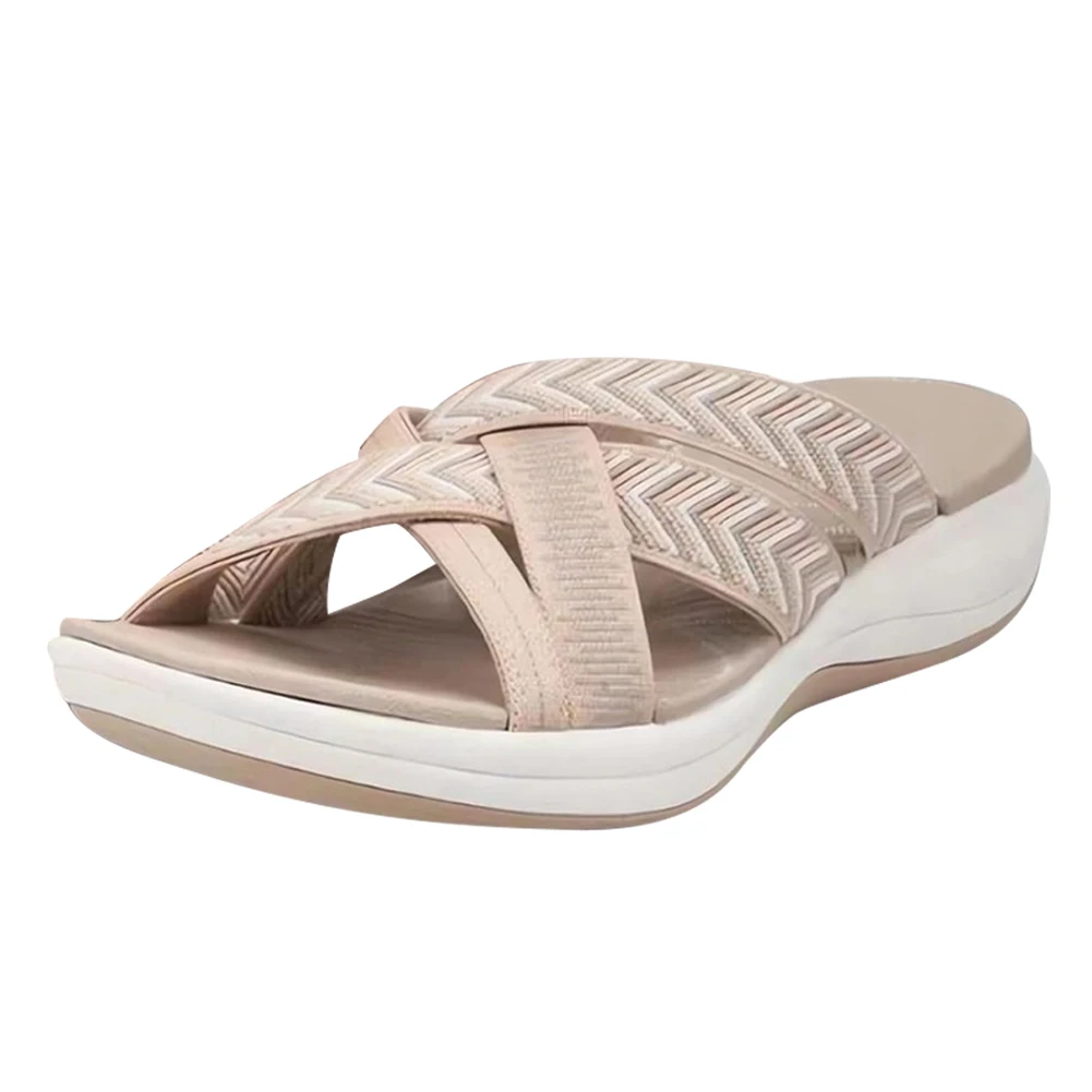 Sandales de plage décontractées pour femmes, large largeur, sangle croisée, plate-forme, sandales à l'offre elles compensées, chaussures de maison Parker ouvertes, légères pour l'été