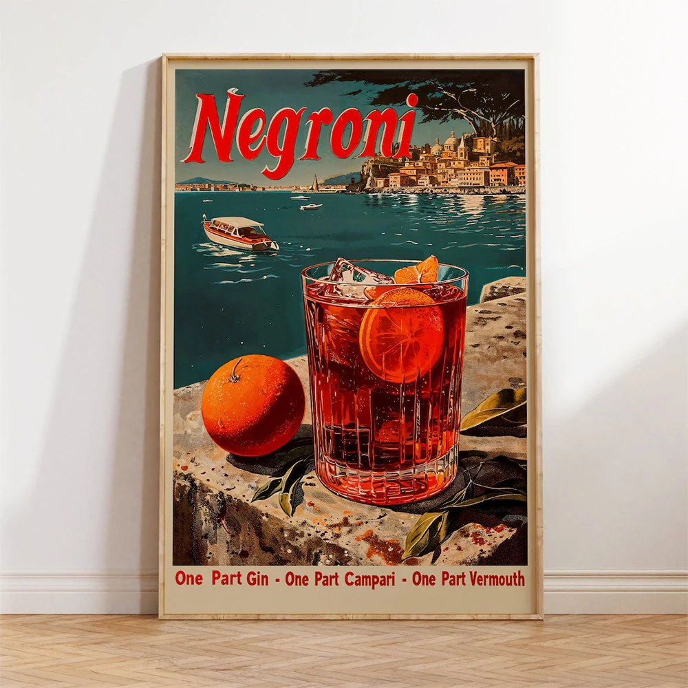 Retro Modern Classic Negroni Cocktail Alcohol Advertisement Wall Art Canvas Painting Posters For Living Room Bar Cart Home Decor