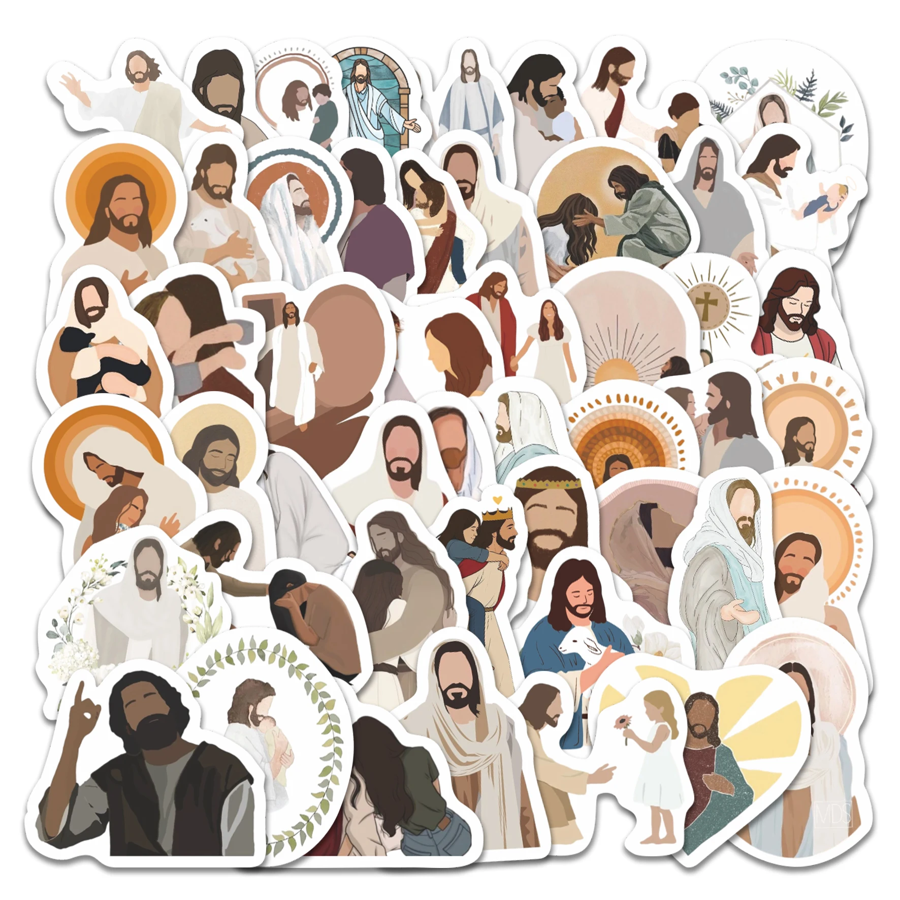 50pcs Christian Faith Stickers Pastel Jesus Bible Scene Waterproof Decals for Laptop Journal Water Bottle Spiritual Gifts