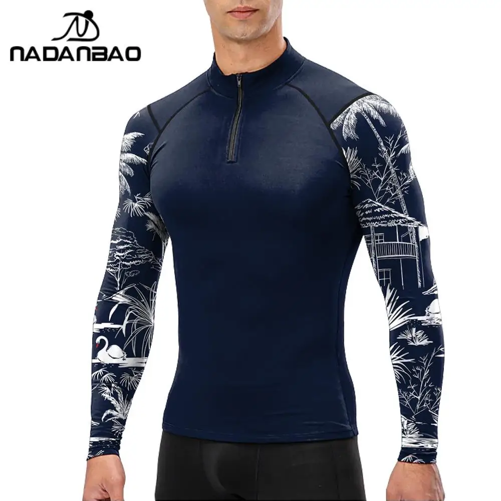 Nadanbao Summer Swimming T-Shirt Men Swimsuit Diving Suits Zipper Jersey Uv Protection Clothes Drying Surfing Beachwear Swimwear