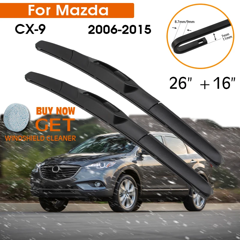 

Car Wiper Blade For Mazda CX-9 2006-2015 Windshield Rubber Silicon Refill Front Window Wiper 26"+16" LHD RHD Auto Accessories