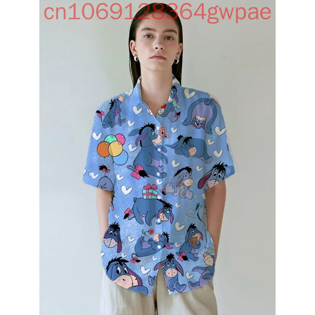 Disney Winnie the Pooh Eeyore Camicette casual a maniche corte da donna Camicia da spiaggia per le vacanze Camicia hawaiana Camicia elegante da donna Hawaii
