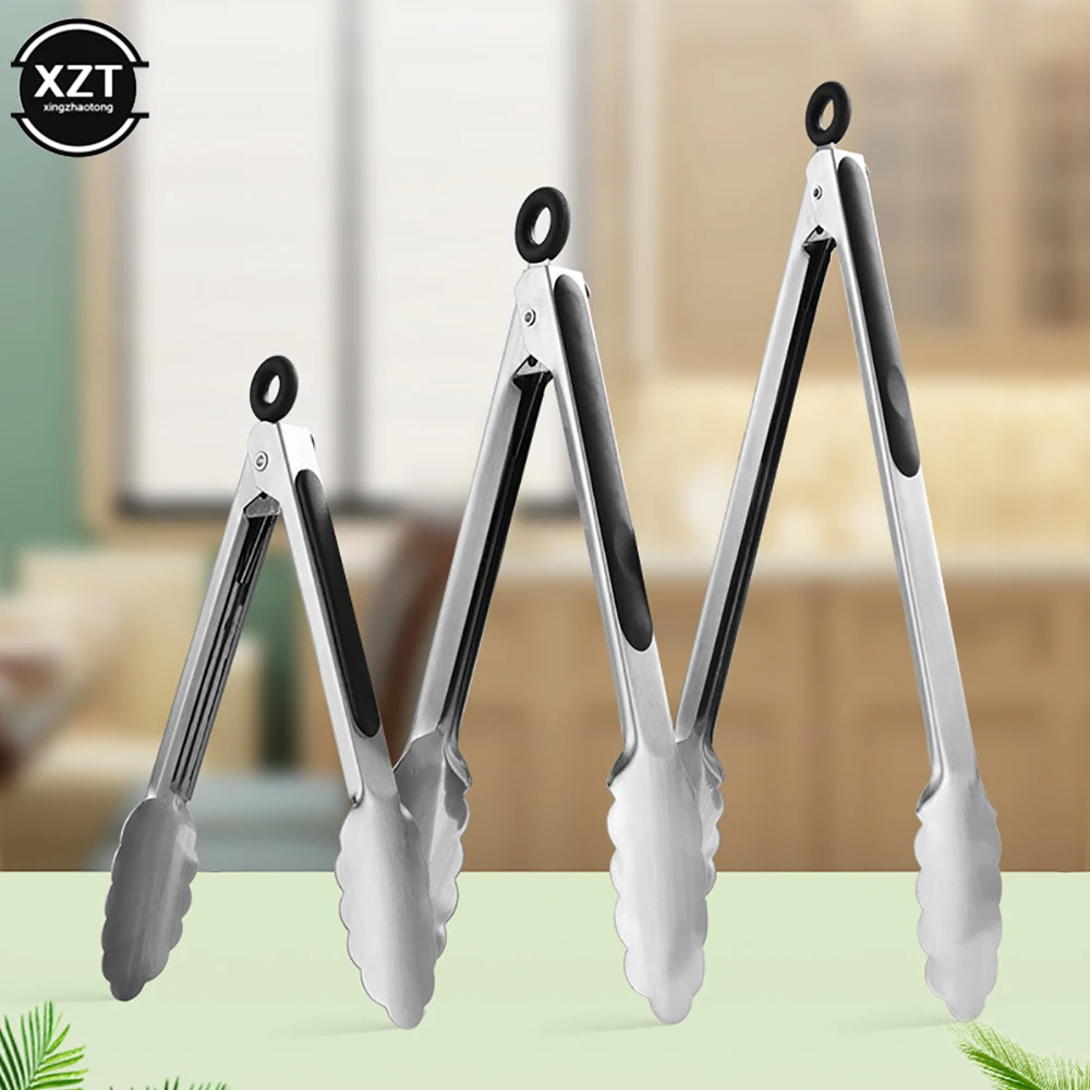 Non-slip Stainless Steel Barbecue Bread Clip Salad Food Clips Bread Pasta Serving Tongs Kitchen Cooking Tools BBQ Gadgets