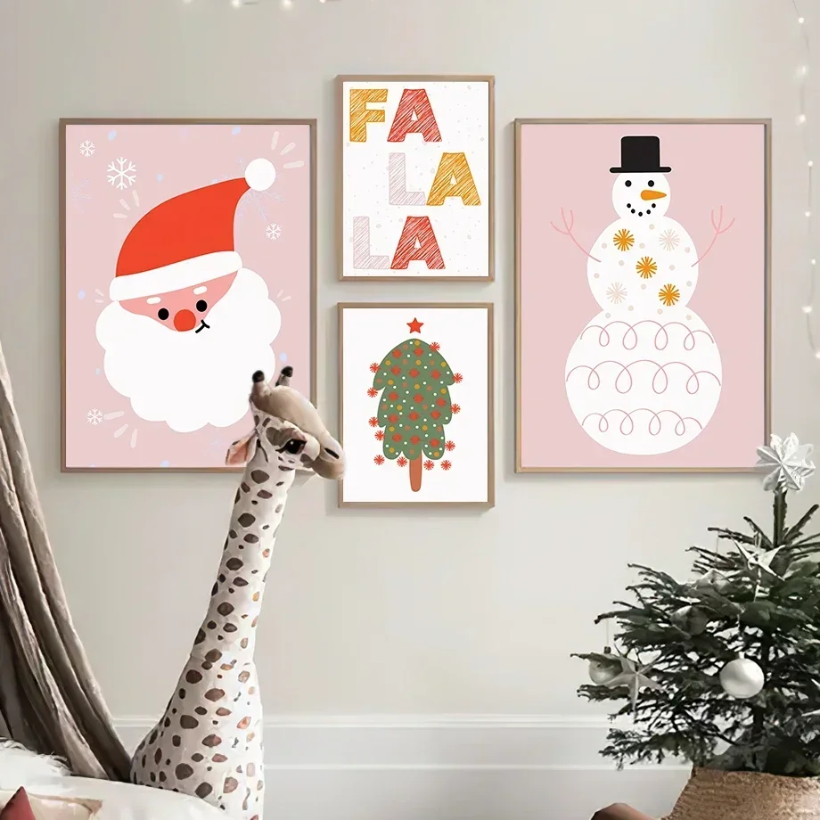 1pc frameless canvas painting Wall Art Posters Prints Nordic Canvas Painting Christmas Santa Christmas Tree Falala Quotes Cartoo