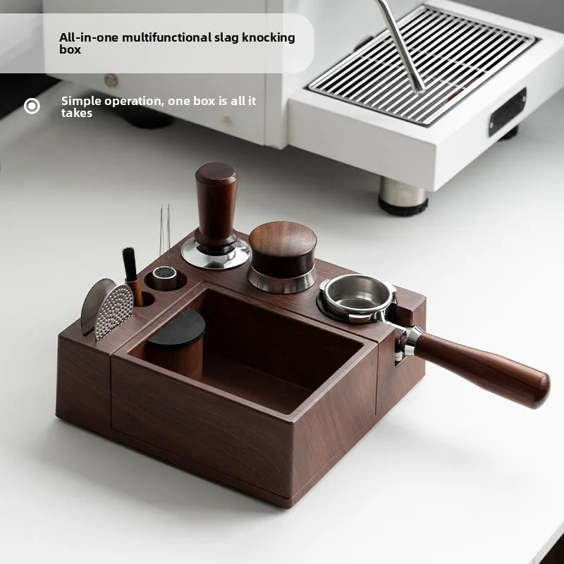 2026 Wood Grain Multi-function Coffee Storage Holder Tamper Portafilter Bar Organizer Box