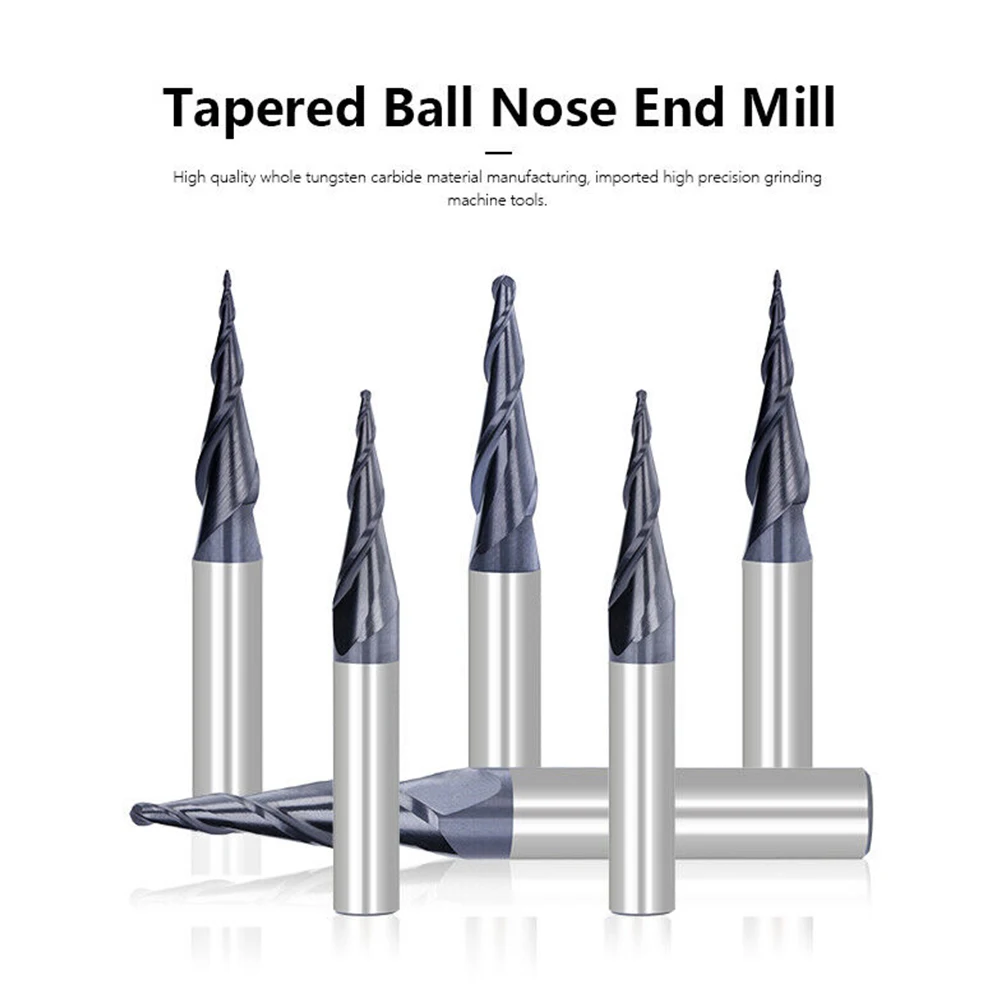 

R0.25-R1.0 Ball Nose End Mill 2Flute 1/4" Shank Carbide Tapered Ball End Milling Cutter Spiral Router Bit Woodworking Tool