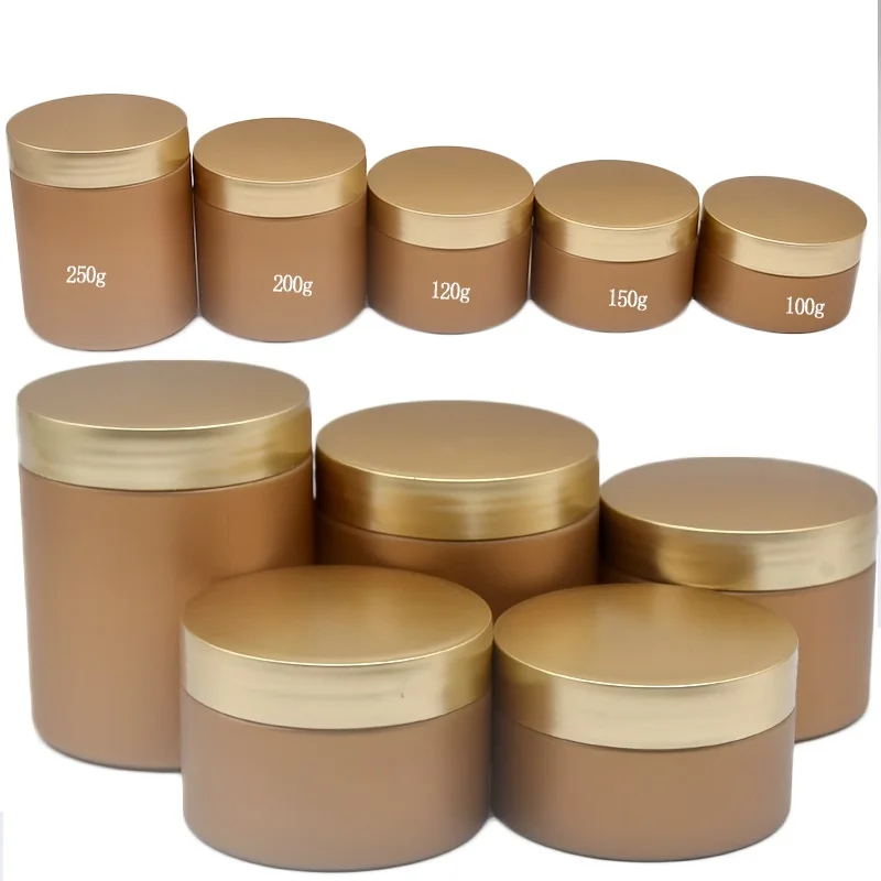 Empty Gold Plastic Cream Refillable Bottle Gold Lid 100g 120g 150g 200 250g PET Cosmetics Packaging Jars Facial Cream Pots 22pcs