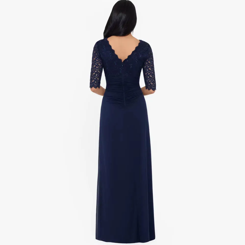 فساتين أم العروس الرسمية الأنيقة المخصصة على شكل حرف A من الشيفون نصف كم فساتين سهرة دانتيل فيستدو لحفلات الزفاف