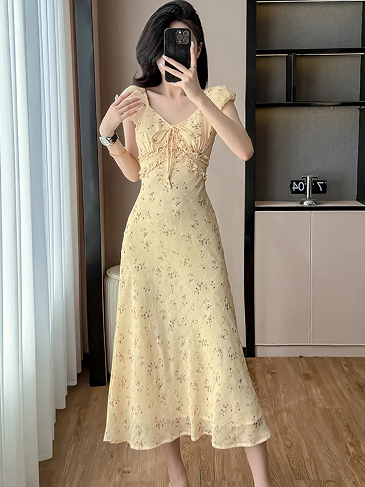 Sommer Boho Stickerei Floral Casual Langes Kleid Frauen Kurzarm V-ausschnitt Urlaub Kleid 2025, Koreanische Elegante Bodycon Party Kleid