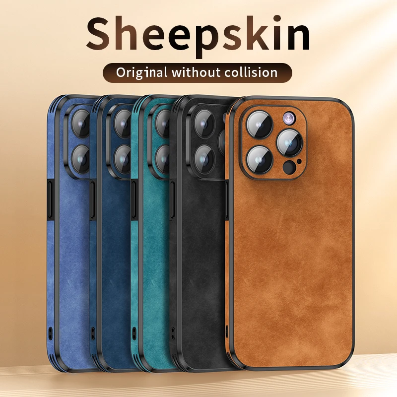 Luxury Lens Protection Bumper Shockproof Leather Mobile Phone Case For iPhone 14 13  11 15 16 Pro Max Plus Cellphone Cover Funda