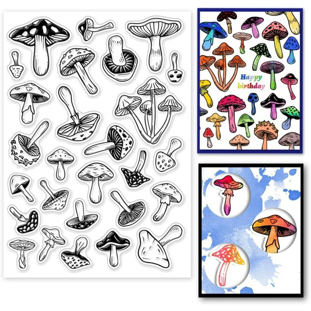 Mushroom Clear Stamps for Cards Making Mushroom Plants Clear Stamp Seals 5.83x8.27inch Transparent Stamps for DIY Scrapbooking