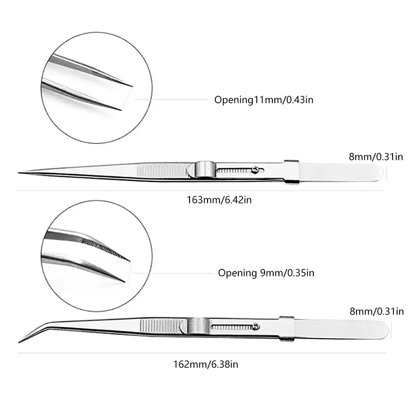 プロのステンレス鋼の上質な精密ピンセット、多目的ストレート湾曲、滑り止めロックピンセット、DIYジュエリー