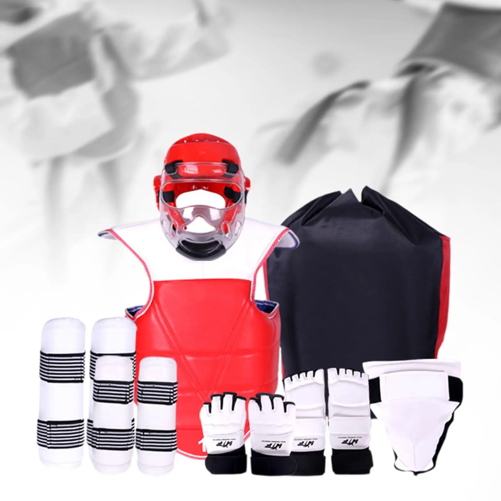 8 pezzi Taekwondo Sparring Gear imbottito protezione inguine Taekwondo pettorale braccio protezioni per le gambe per Karate Sanda Muay Thai Kickboxing MMA