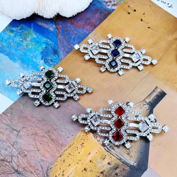 Geometric Designed Brooches Elegant Glass Rhinestone Blue Green Dark Red Pins Accessories Femme Jewelry