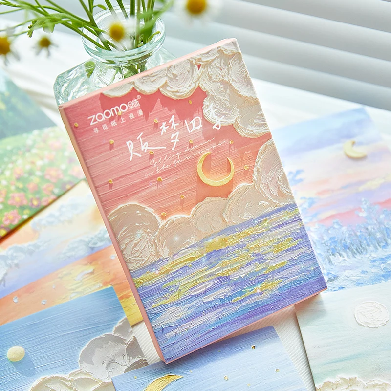 30 قطعة/الحقيبة Kawaii أربعة مواسم قصة سلسلة ثلاثية الأبعاد الوهم البصري النفط اللوحة الفنية نمط هدية رسالة مجموعة من البطاقات بطاقات هدية