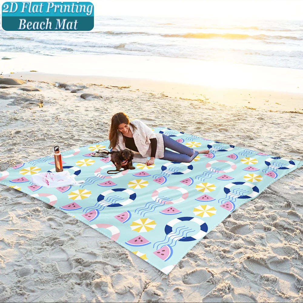 1-Piece Set, Summer Outdoor Beach Mat, Includes 4 Ground Stakes, Unique Printed Design, Fade-Resistant, Lightweight, Quick-Drying, Easy to Carry, Windproof and Sandproof, Fashionable and Trendy Outdoor Activity Decoration, Suitable for Beach, Camping, Picnics, Parties