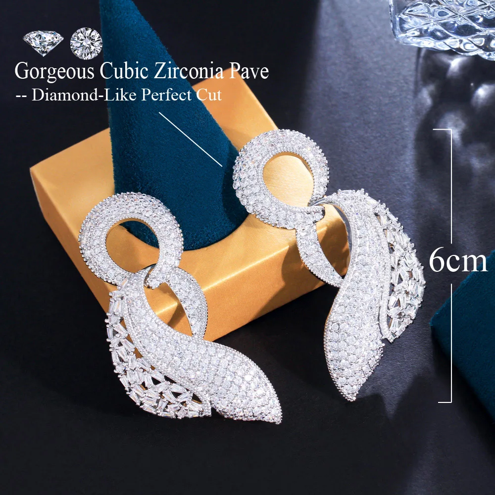 CWWZircons Symmetrical Round Dangly Cubic Zirconia Luxurious Statament Long Big Earrings for Women Wedding Party Event CZ526