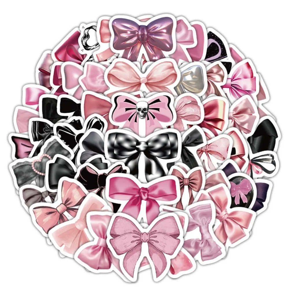 10/60Pcs Pink Black Color Bow Graffiti Stickers Desktop Notebook Phone Guitar Decoration Waterproof Adhesive Sticker Gift Toy