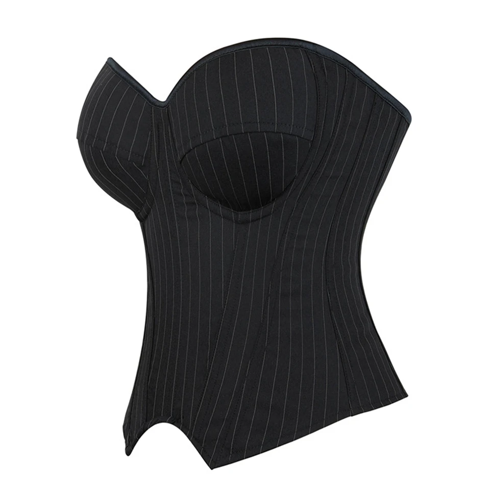 Becirzet Damen Overbust-Korsett mit Reißverschluss, gestreift, Schnür-Bustier, Taillenformer, Bauchkontrolle, Shapewear, Oberteil für Bürodamen – Detail 13