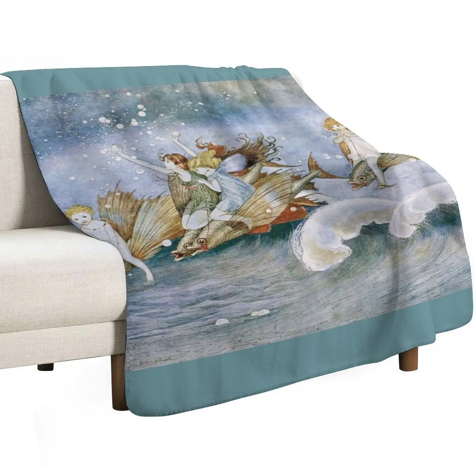 “Flying Fish Riders” by Ida Rentoul Outhwaite Throw Blanket Thin Decorative Sofas Furrys Stuffeds decorative Loose Blankets