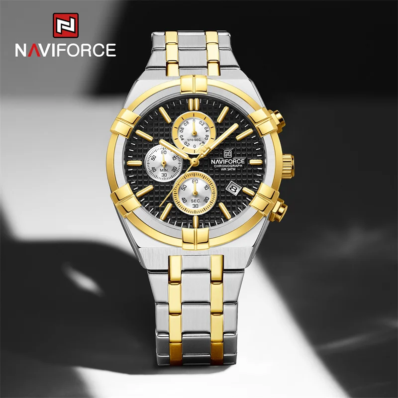 

Top Brand NAVIFORCE Fashion Watches for Men Luxury Business Stainless Steel Band Quartz Wristwatches Waterproof Calendar Clocks