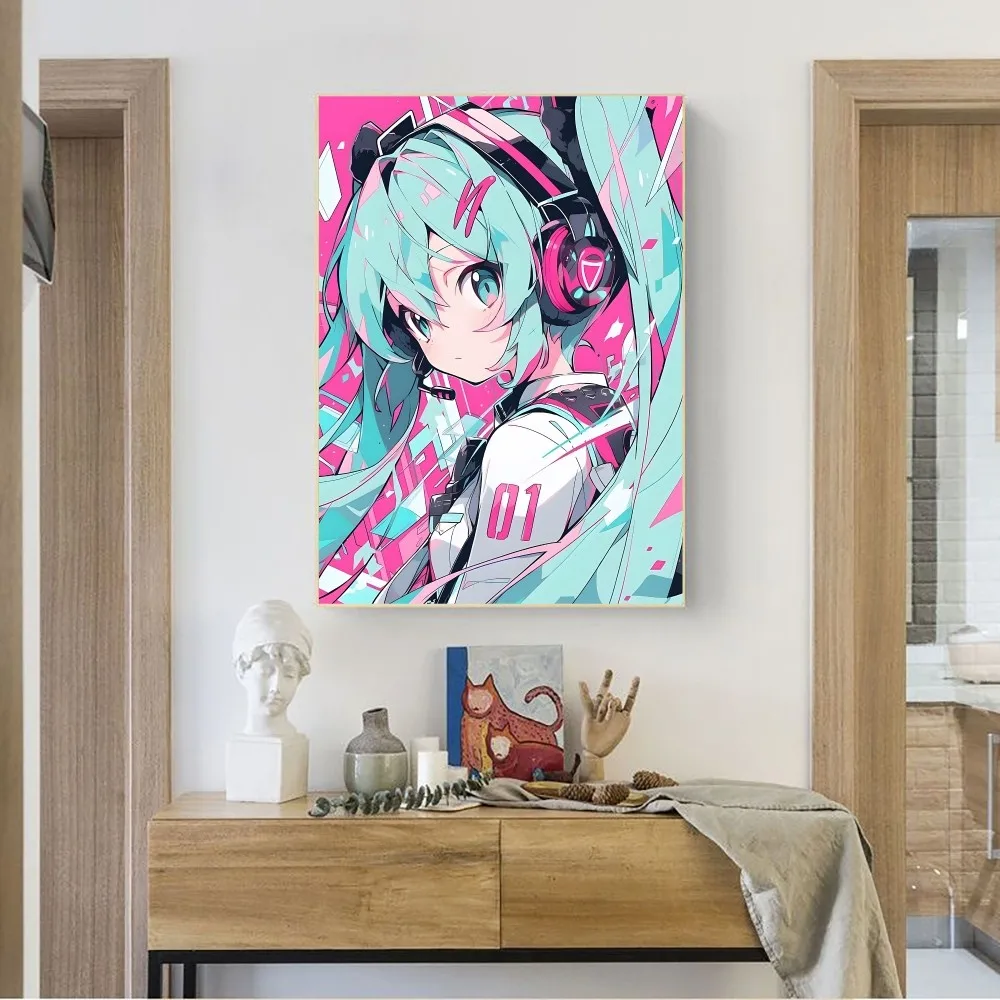 Póster de Anime h-hatsunes m-miku sin marco, Papel Kraft Club Bar, póster Vintage, arte de pared, pintura, dormitorio, pegatinas de estudio