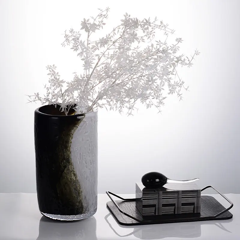 Black and white, modern light luxury, high-end sense of wabi sandy wind, high-end glazed vase, glass art flower ware