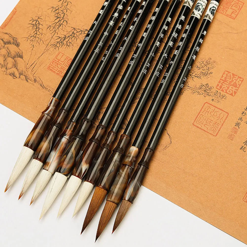 

3Pcs Chinese Calligraphy Brush Pens Wooden Handle Comfortable Grip Writing Couplets Painting Drawing Brushes Calligraphy