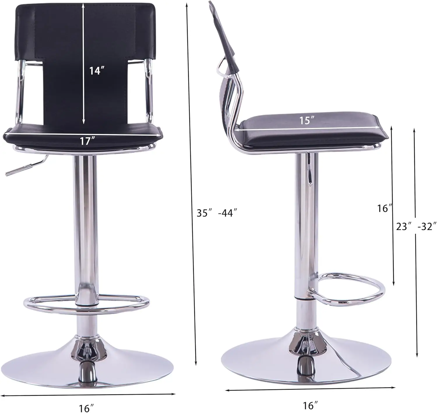 Black Bar Stools, Adjustable Barstools Set Of 2, Swivel Bar Chairs With Back.