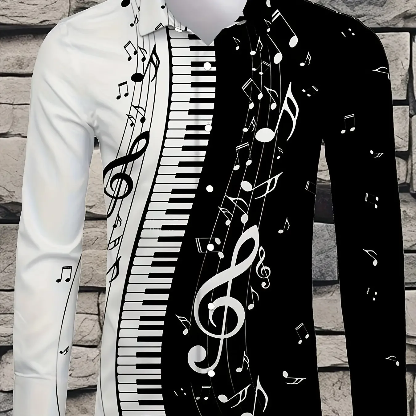 

2025 Новая мужская модная повседневная рубашка с длинным рукавом с 3D принтом и символом музыкального инструмента, уличная повседневная рубашка с графическим принтом и воротником