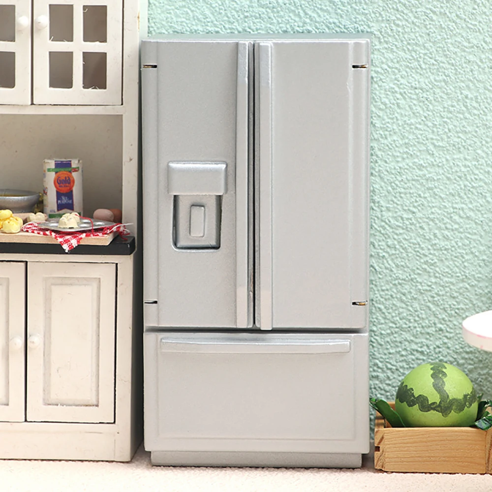 

1/12 миниатюрный кукольный домик, деревянный холодильник с двойной дверью, мини-игрушка-холодильник для кукольного дома, аксессуары, украшение ob11