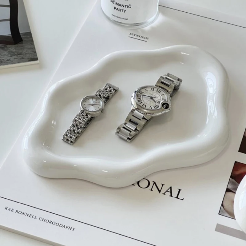 Jewelry Dish Creative Cloud Shape Ceramic Plate Carving Plaster Decoration Watch Keys Tray Holder Household Storage