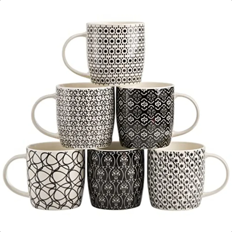 

Okllen 6 Pack 11.5 Oz Coffee Mugs Geometric Textured Ceramic Coffee Mugs Stylish Tea Cup Mugs Set Gift for Latte Cappino Milk W