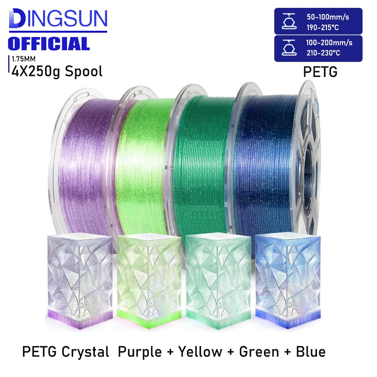 

Блестящая PETG-нить 1,75 мм, прозрачная 3D-нить Sparkle Galaxy для 3D-принтеров, быстрая печать 50-600 мм/с, кристально чистая поверхность