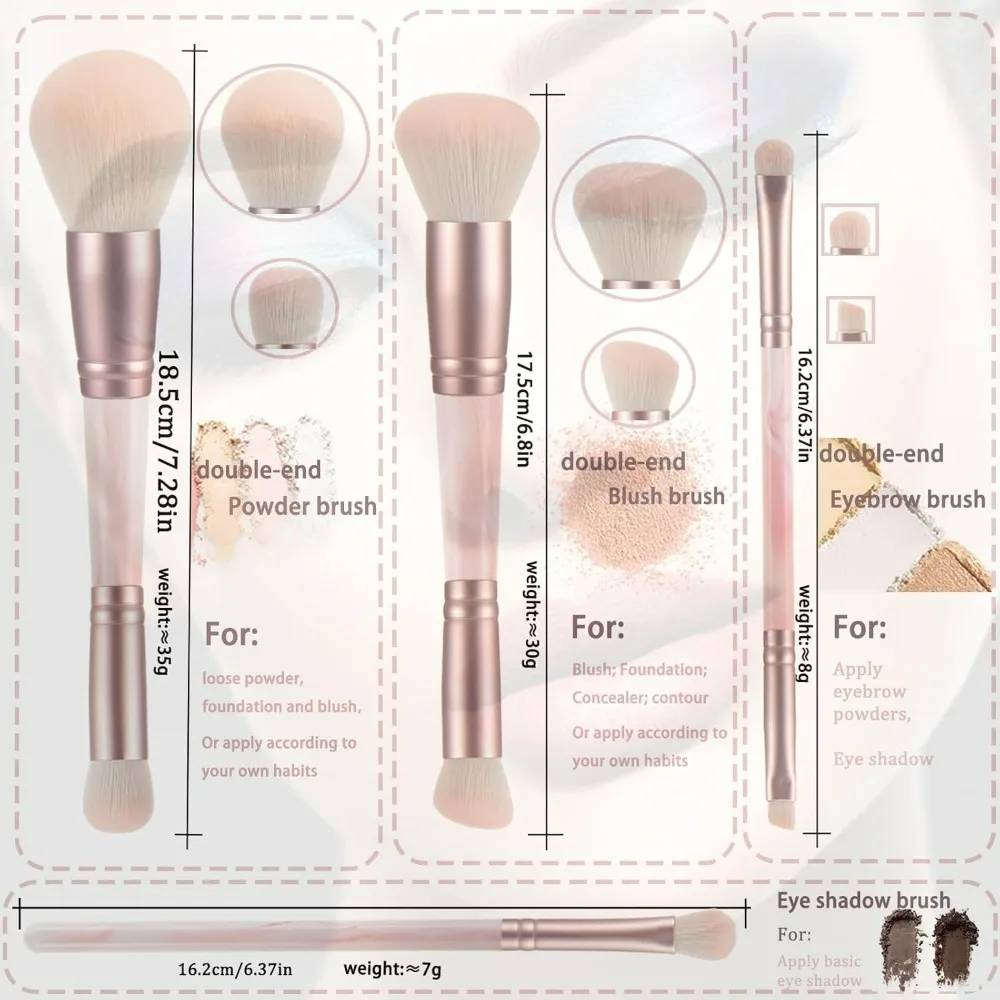 Zestaw pędzli do makijażu dwustronnych i gąbeczek do blendowania, profesjonalny pędzel kabuki do podkładu, korektora i cieni do powiek, do płynnych i pudrowych kosmetyków.