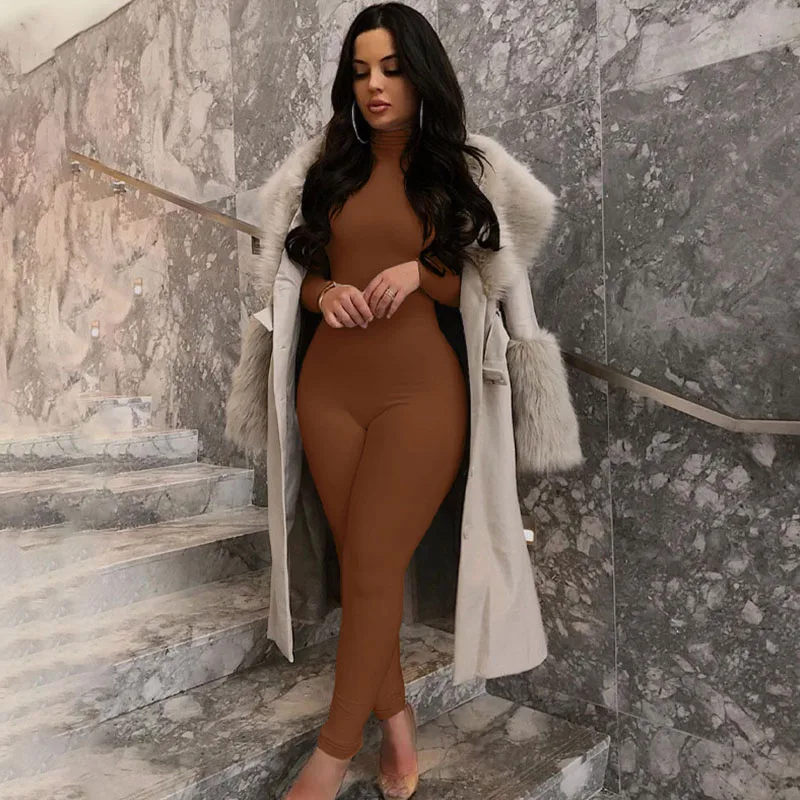 

Однотонный осенне-зимний повседневный спортивный костюм, комбинезон, женский спортивный костюм для фитнеса, водолазка с длинными рукавами, цельный комбинезон, спортивный комбинезон