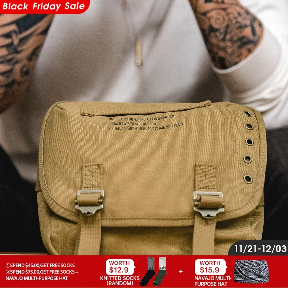 Maden Retro M1961 Distressed Letter Canvas Messenger Bags Adjustable Portable Shoulder Motorcycle Waist Bag for Men