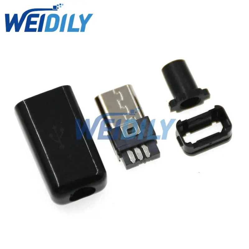 10PCS 4 in 1 DIY Micro USB Welding Type Male 5 Pin Plug Connector Wire Plastic Cover White/black New