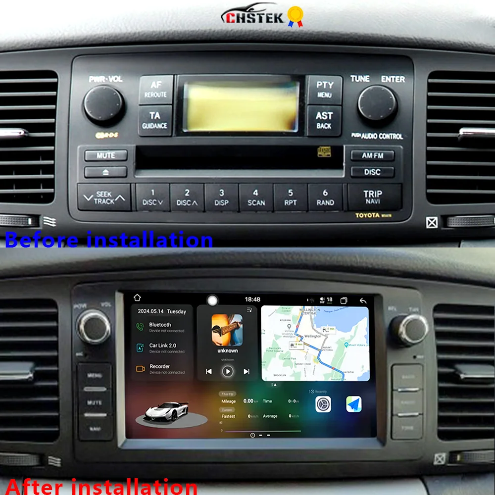 Radio para Auto CHSTEK con Android 14 para Toyota Corolla E120 2000-2006 BYD F3, Carplay Inalámbrico, Multimedia, WIFI, 4G, Navegación, FM, BT