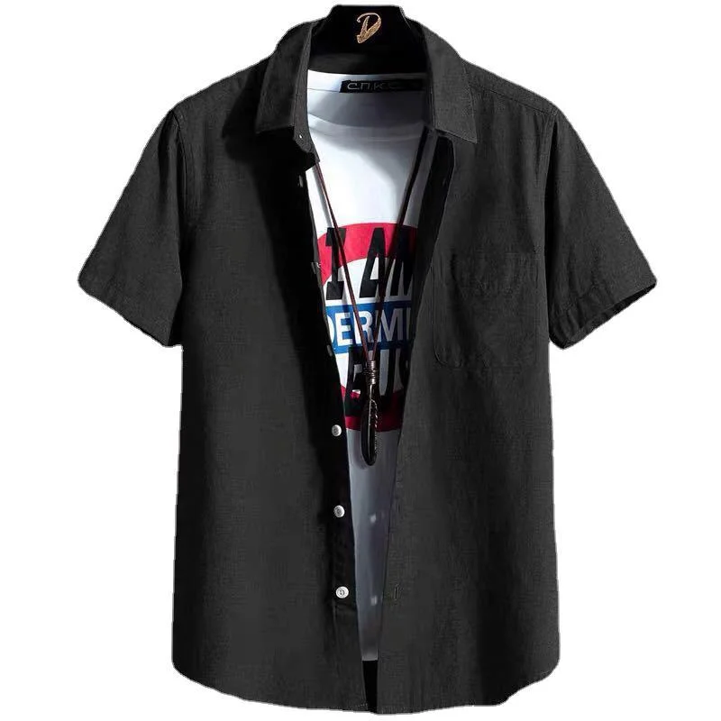 アイスシルク半袖シャツメンズ夏ビジネスカジュアルオックスフォード布シャツ薄いハイエンドポケットデザインヴィンテージ和風