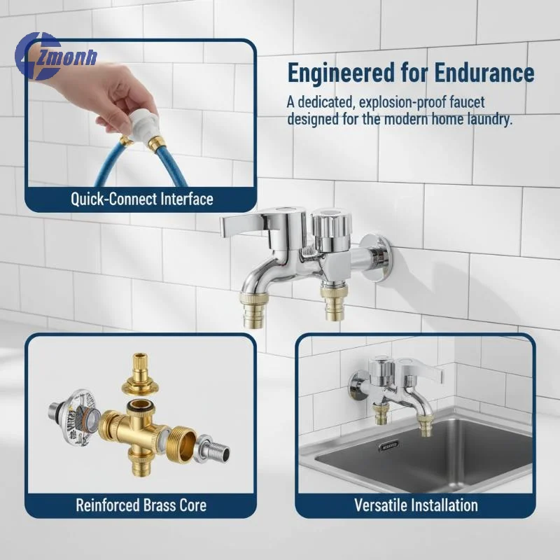 Multifunctional Copper Core Double Outlet Stainless Steel Washing Machine Taps Washing Machine-Specific Faucet For Household Use