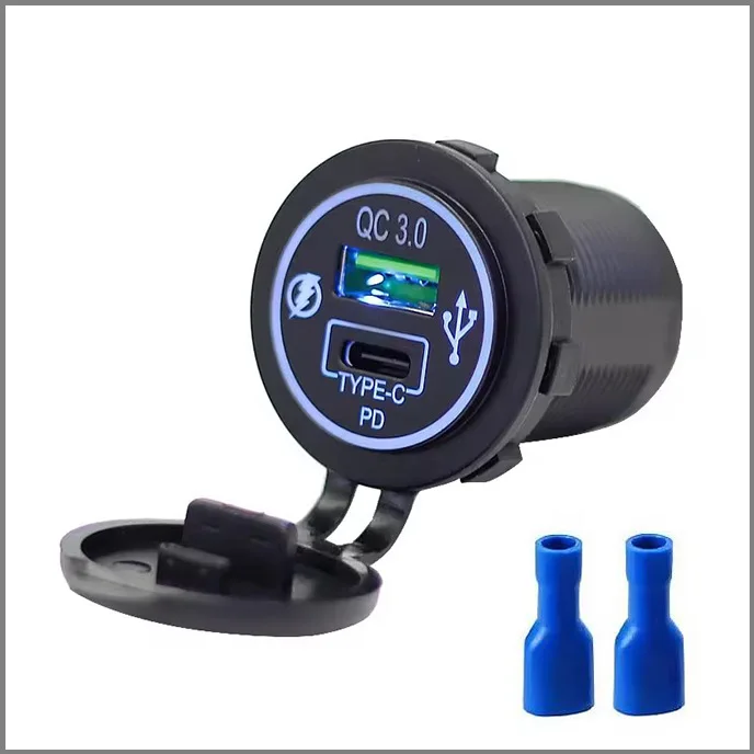 

Автомобильный/морской универсальный адаптер для быстрой зарядки с двумя портами: QC3.0 + TYPE-C + PD