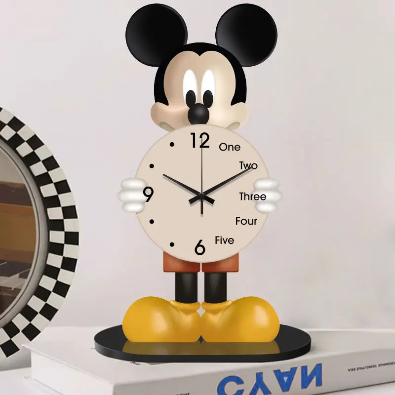 Miniso Mickey Mouse Clock Cartoon Anime Wooden Silence Clock Living Room Bedroom Desktop Clock Ornaments Home Decor Gifts