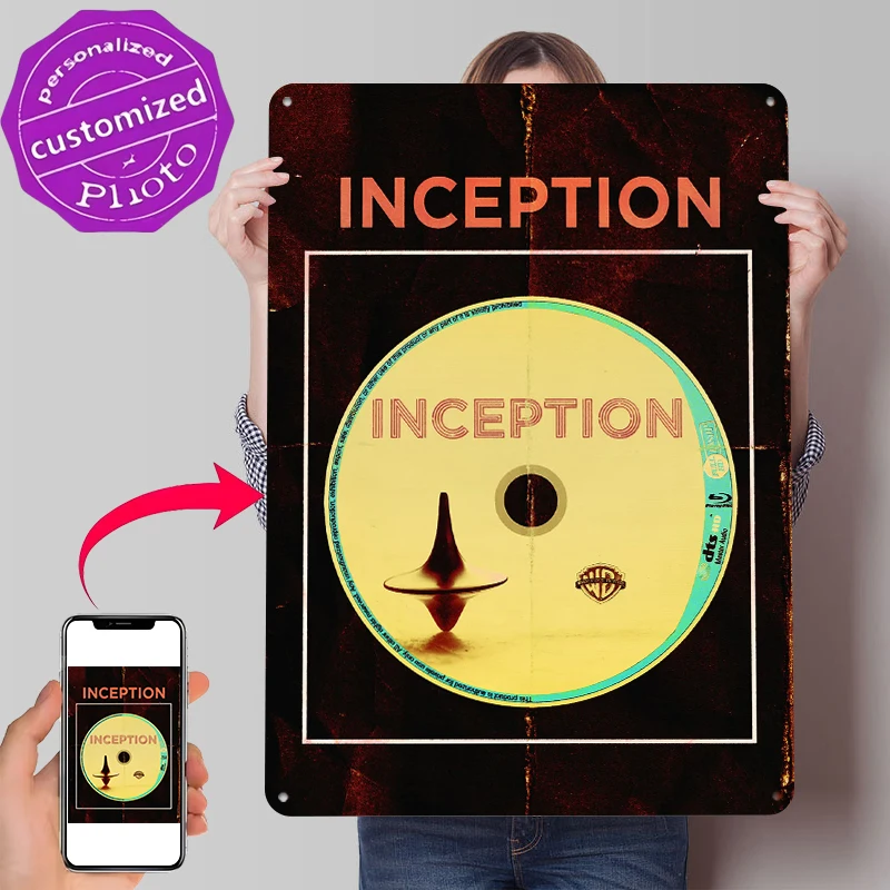 Inception Movie With Blu-ray Disc Tin Poster Customized Wall Art Retro Vintage Metal Signs for Fans Room Mancave Decoration Home